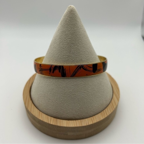 Vintage Jewelry - Vintage Orange with Black Swirls Gold Tone Bangle Bracelet